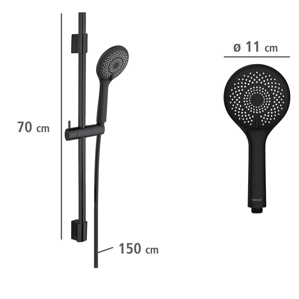 Brauseset Watersaving Schwarz  Länge Stange: 70 cm