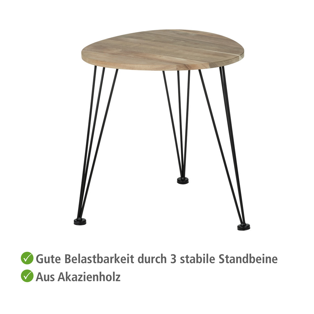 Beistelltisch aus massiven Akazienholz und Metallbeinen  Couchtisch, Nachttisch, FSC® zertifiziert