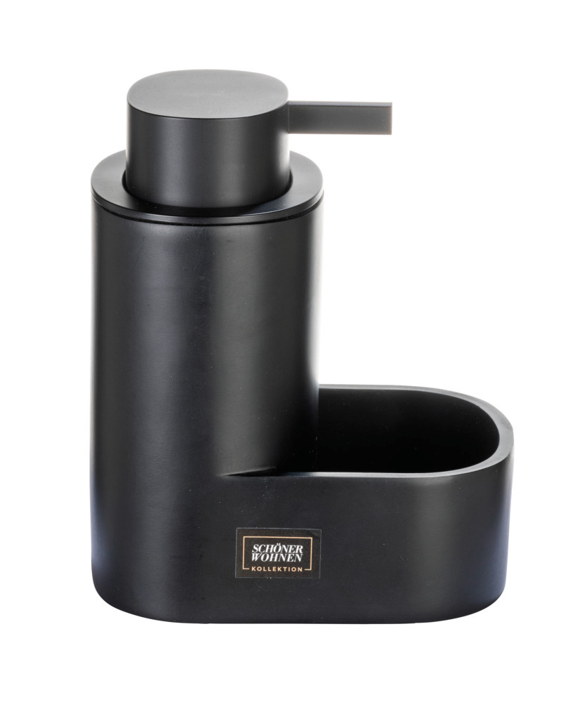 Seifenspender Mod. SHILA, schwarz, Kunststoff, 0,4l, 12,5x15,5x9 cm mit Schwammablage für Küche Seifenspender Mod. SHILA, schwarz, Kunststoff, 0,4l, 12,5x15,5x9 cm mit Schwammablage für Küche