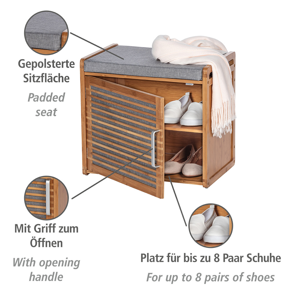 Schuhschrank Sitzpolster Mod. Bahari  Bambus