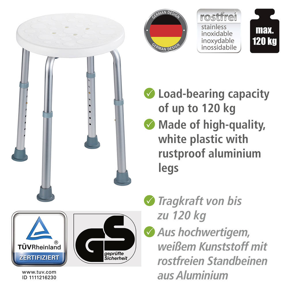 Duschhocker Mod. Secura höhenverstellbar  Wannenhocker, 120 kg Tragkraft