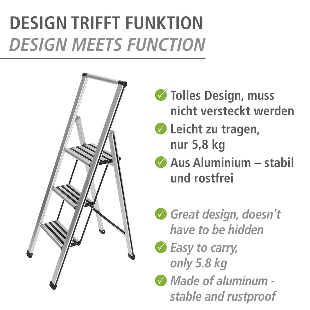 Alu-Design Klapptrittleiter 3-stufig  Haushaltsleiter