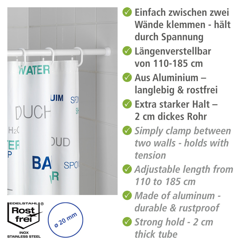 Teleskop-Duschstange Weiß 110 - 185 cm  aus rostfreiem Aluminium