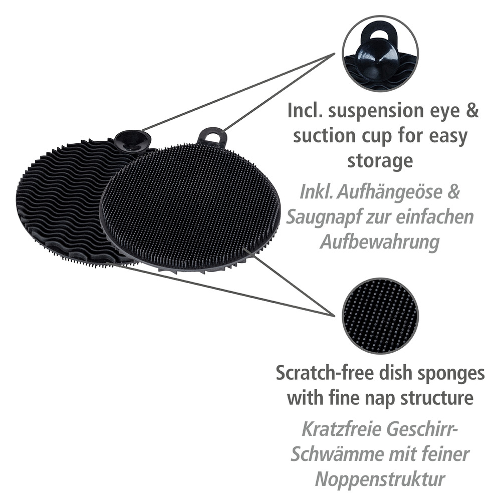 Silikon Spülschwamm Soft Schwarz 2er Set  Geschirrschwamm mit feiner Noppenstruktur