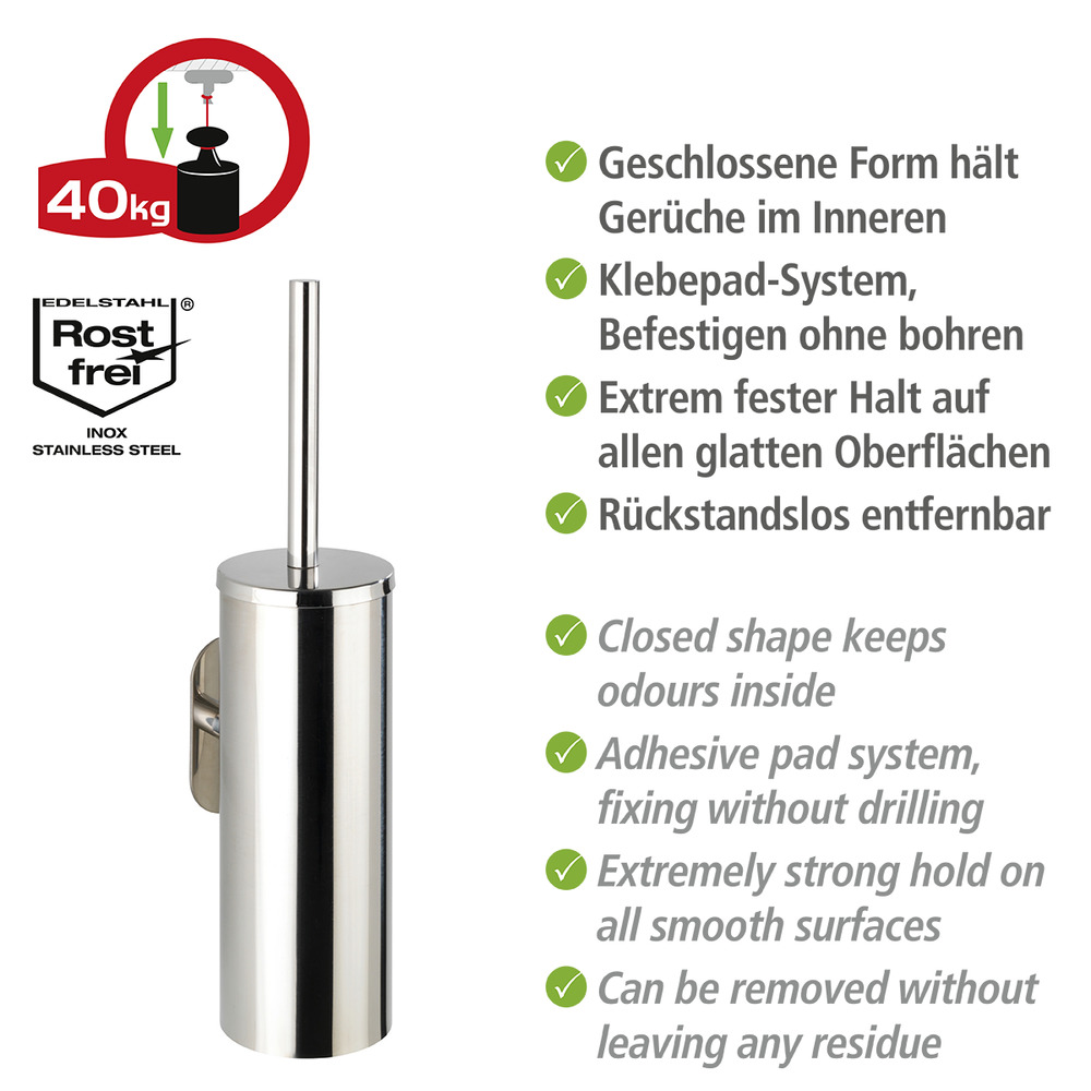 Turbo-Loc® Edelstahl WC-Garnitur Mod. Orea Shine geschlossen   WC-Bürstenhalter, Befestigen ohne bohren