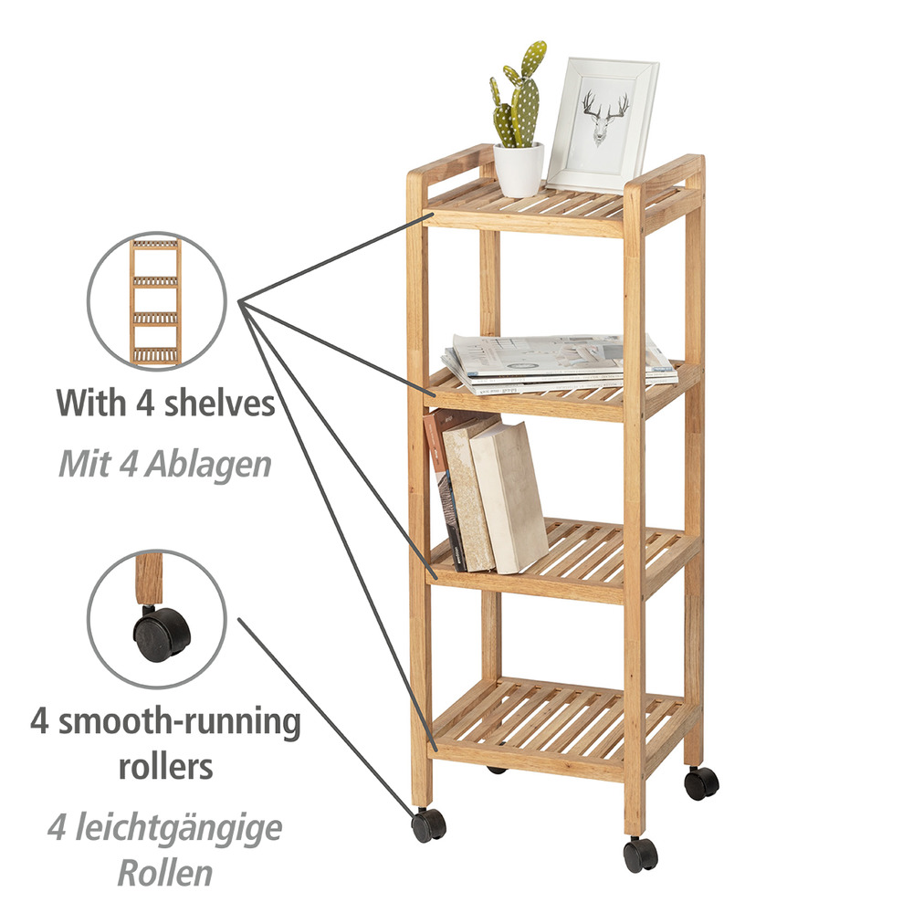 Haushalts- und Badwagen Mod. Norway 4 Etagen  schmales Bad-, Küchen- & Wohnregal auf Rollen