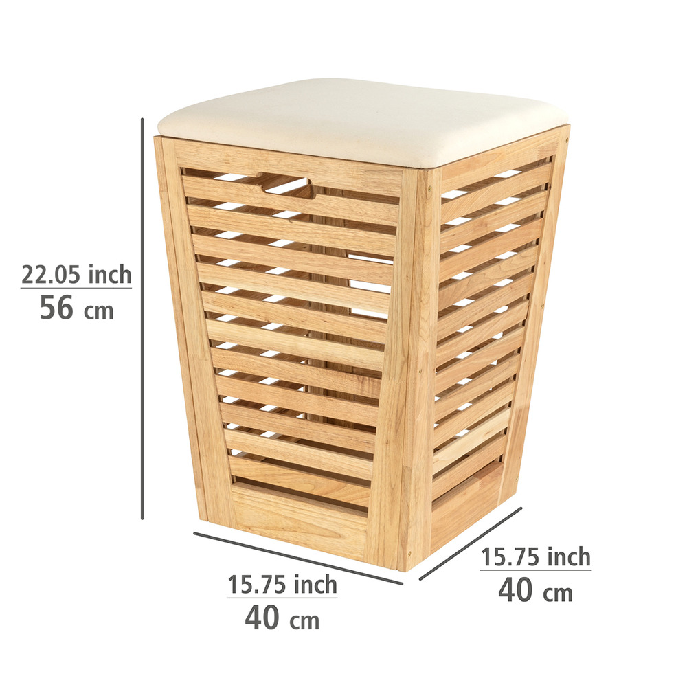 Wäschetruhe mit Sitzpolster Mod. Norway  Wäschesammler & Badhocker, massives Walnussholz, 55 L