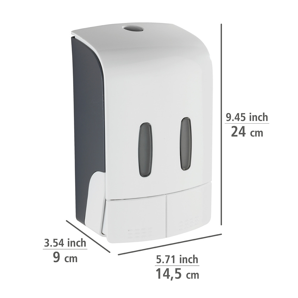 2-Kammer Desinfektionsmittel- und Seifenspender Mod. Tartas Weiß  Seifen-Dosierer & Desinfektionsspender, Füllmenge je Kammer: 480 ml