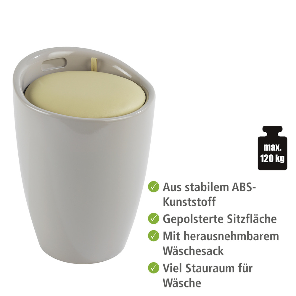 Hocker Mod. Candy Taupe  Badhocker, mit abnehmbarem Wäschesack