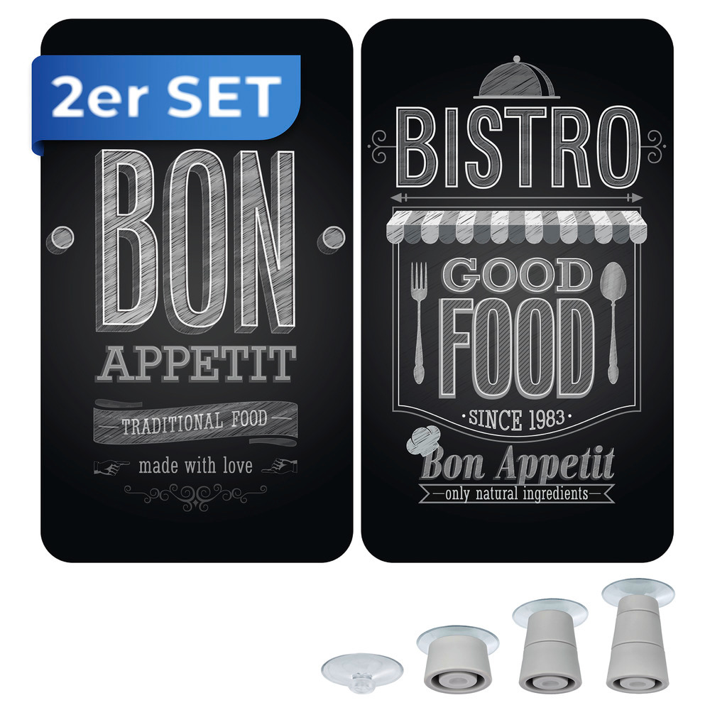 Glasabdeckplatte Universal Mod. Bon Appetit, 2er Set  aus schlagfestem Sicherheitsglas