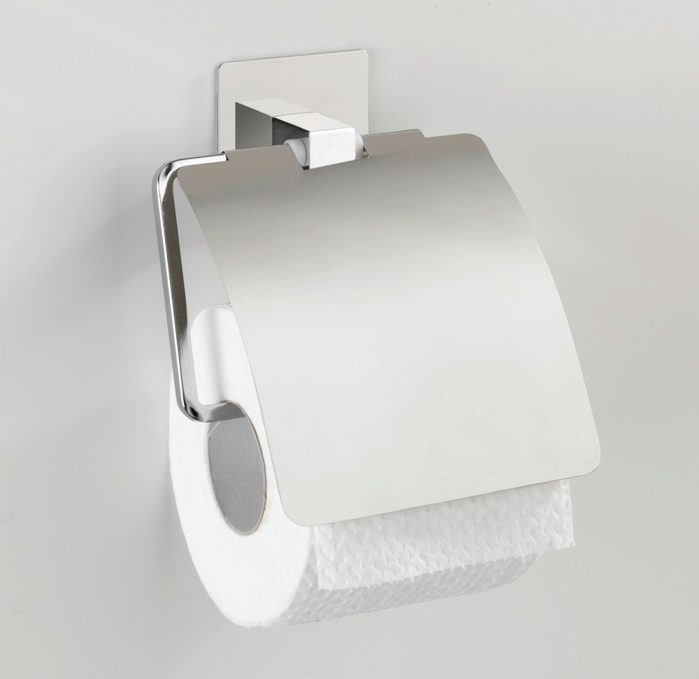 Turbo-Loc® Edelstahl Toilettenpapierhalter mit Deckel Quadro  rostfrei, Befestigen ohne bohren