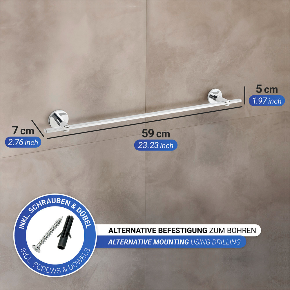 UV-Loc® Badetuchstange Uno Mod. Isera 60 cm  Befestigen ohne Bohren mit innovativem Klebesystem