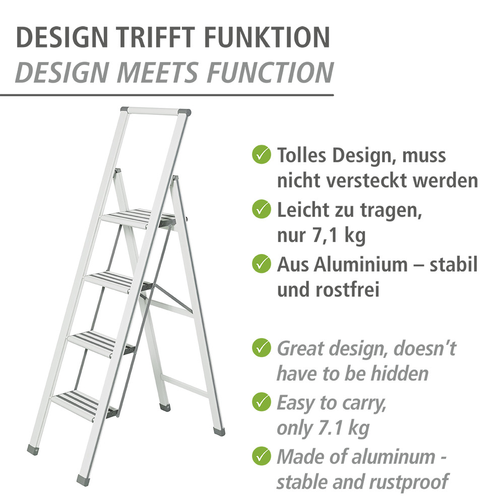 Alu-Design Klapptrittleiter 4-stufig Weiß  Haushaltsleiter