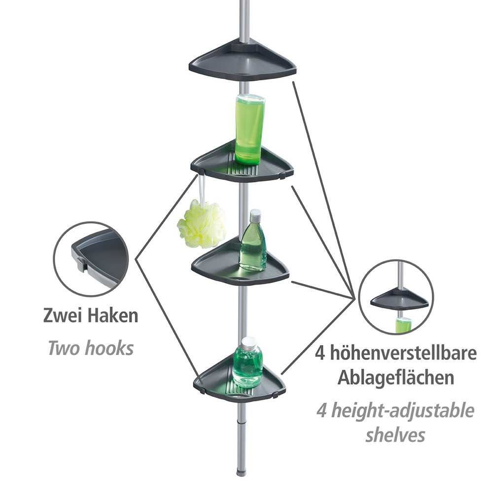 Teleskop Duschecke Compact Silber  mit 4 Ablagen