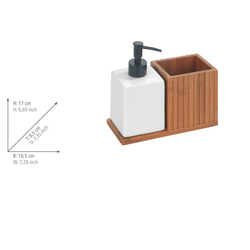 Spülmittelspender mit Utensilienhalter Mod. Mera  aus geräuchertem Bambus