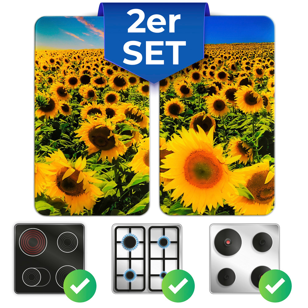 Glasabdeckplatte Universal Sonnenblumenfeld, 2er Set  für alle Herdarten