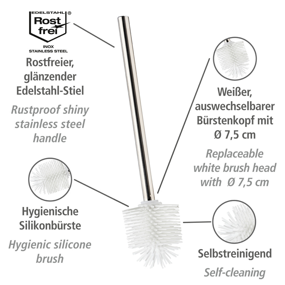 Silikon WC-Ersatzbürste Weiß  mit Edelstahlstiel