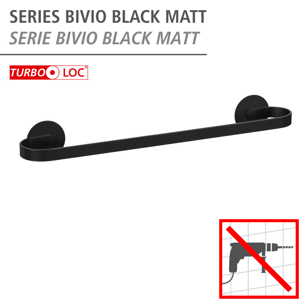 Turbo-Loc® Badetuchstange Uno Mod. Bivio Black matt, 40 cm  aus Aluminium