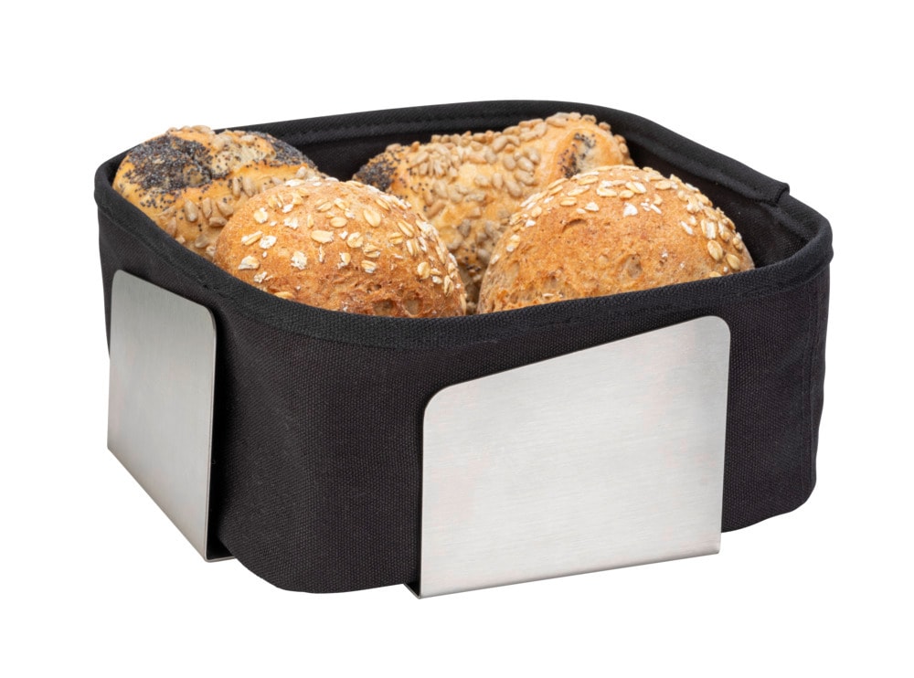 Brotkorb Mod. FLAVIO, schwarz, Edelstahl, Polyester, Baumwolle, 20x9x20 cm  abnehmbarer Stoffeinsatz