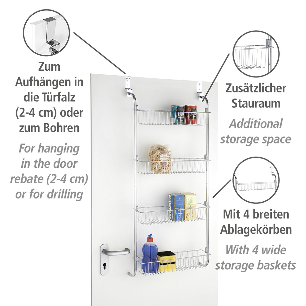 Türregal mit 4 Körben  aus verchromtem Stahl