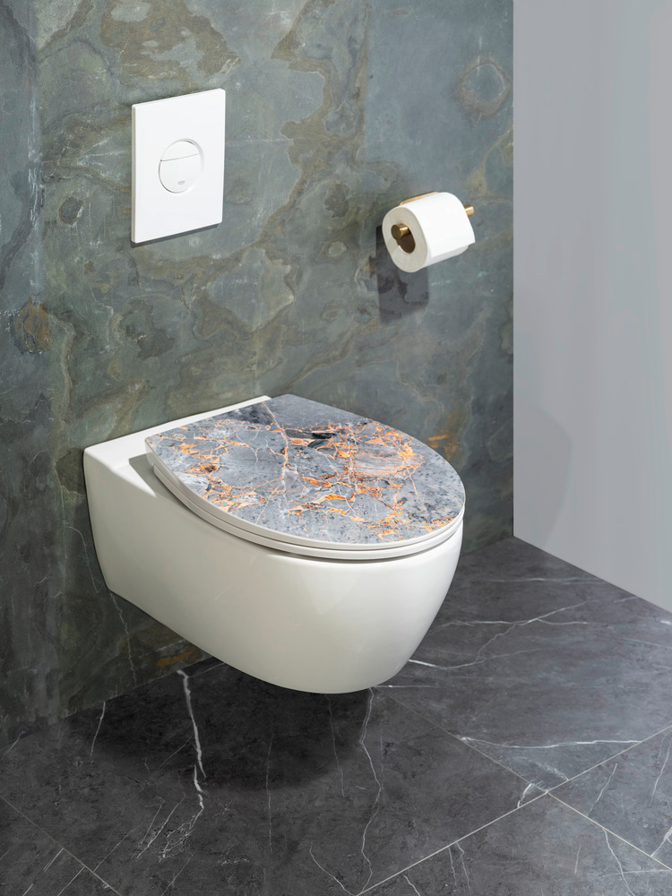 Premium WC-Sitz Mod. Grey Marble mit Relief  aus antibakteriellem Duroplast