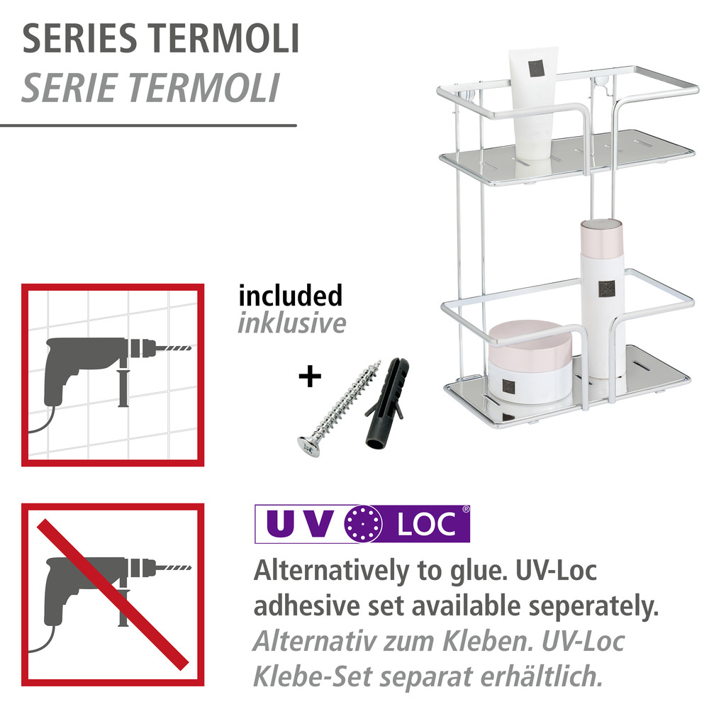 Edelstahl Wandregal Mod. Termoli 2 Etagen  Extra tiefe Körbe für Shampoo- und Duschgelflaschen