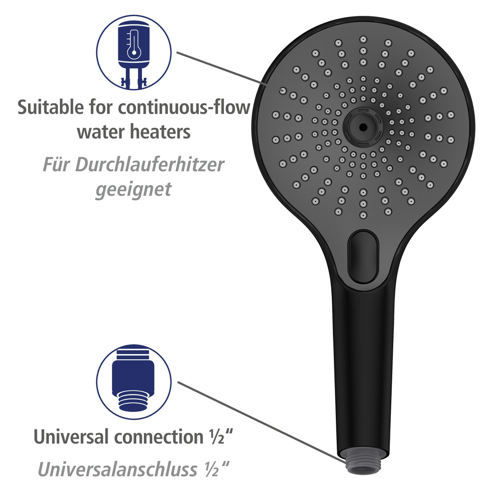 Duschkopf Mod. Ultimate Shower Schwarz/Grau  Ø 13 cm 