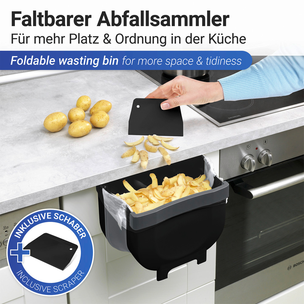 Tür-Abfalleimer Mod. Fago 5 L Schwarz  faltbarer Mülleimer für Küchenabfälle