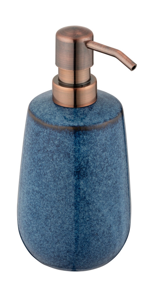 Seifenspender Mod. Sirmione, blau/kupfer, Keramik/Kunststoff, 0.43l, Ø8x17.5cm  mit Kupferakzenten, elegantes Design