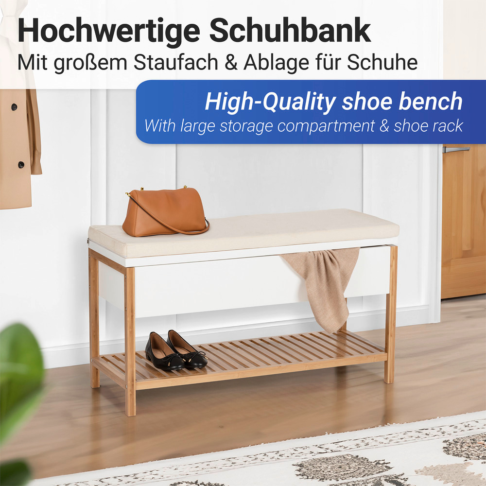 Schuhbank mit Staufach Mod. Finja  aus Bambus/MDF