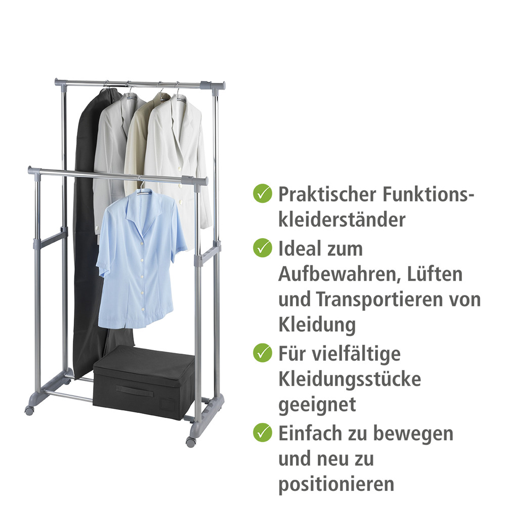 Kleiderständer Mod. Twin Bars  höhenverstellbar, 4 Rollen