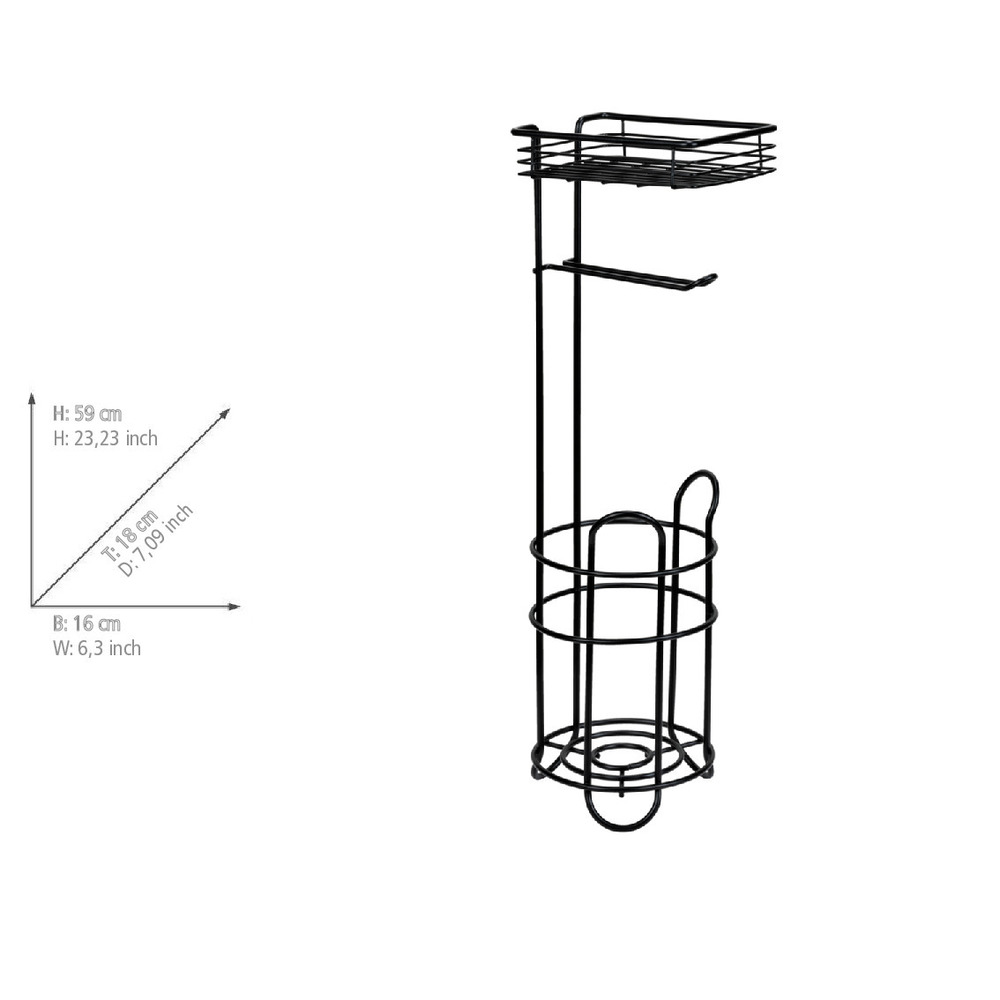 Toilettenpapierhalter mit Ablage und Ersatzrollenhalter in Schwarz  mit Ablage