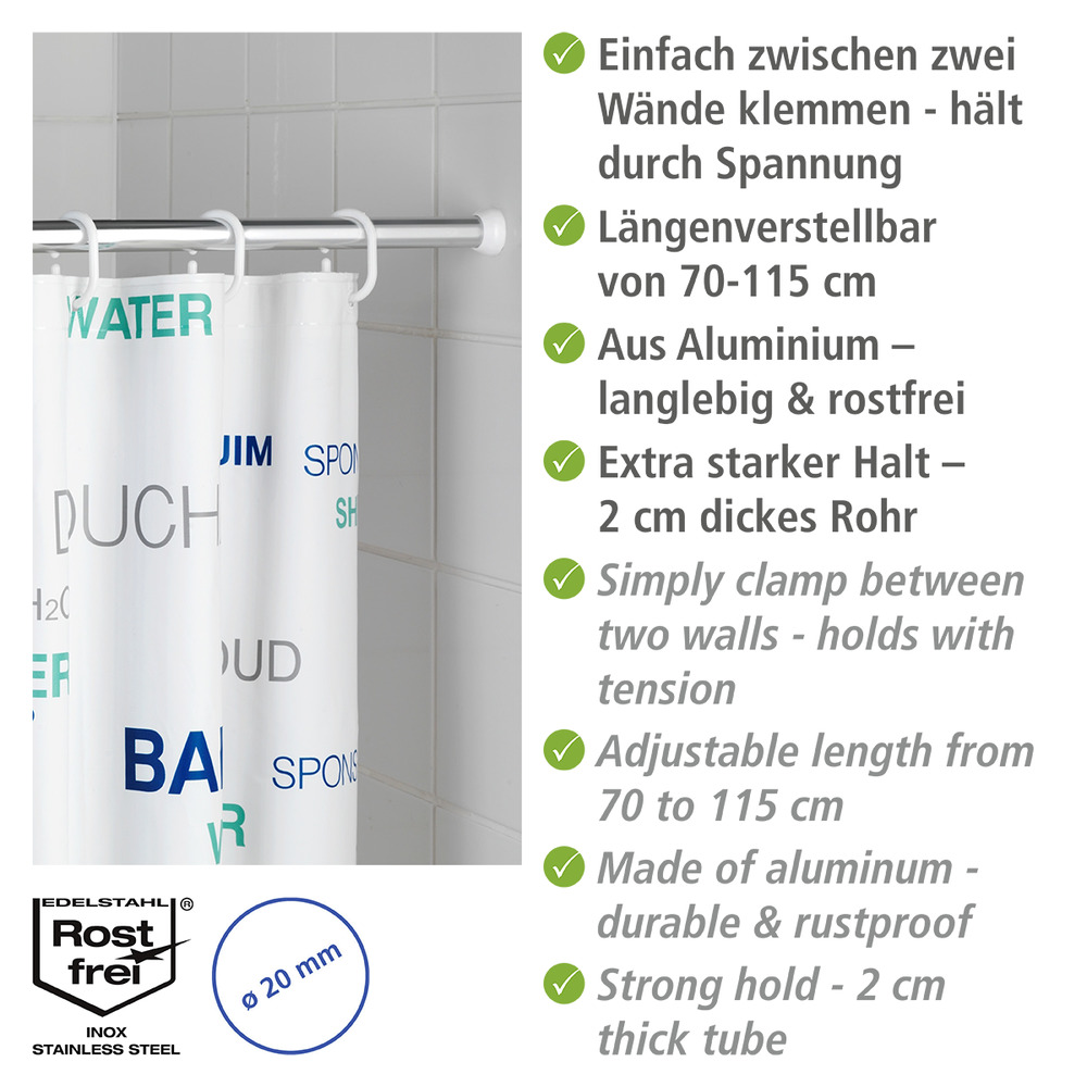 Teleskop-Duschstange Chrom 70 - 115 cm  aus rostfreiem Aluminium