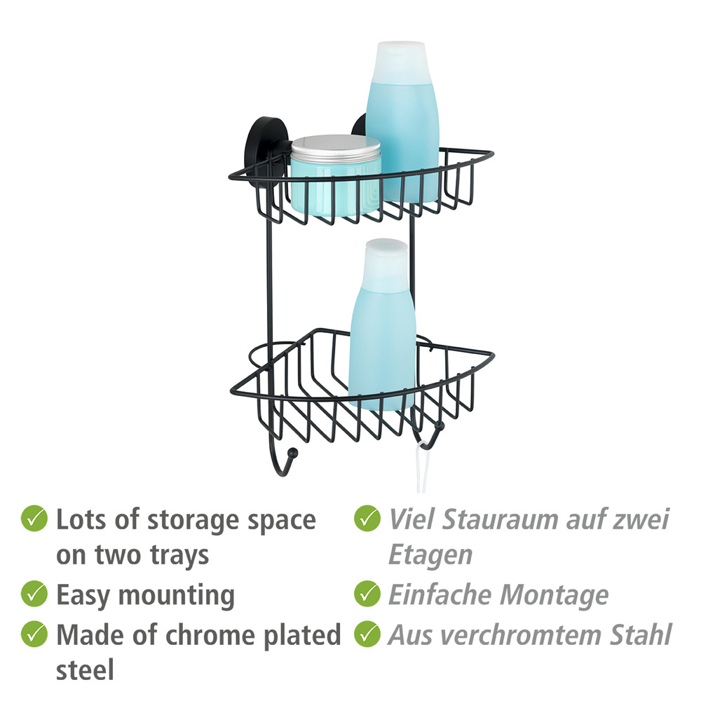 Vacuum-Loc® Eckregal 2 Etagen Mod. Bari Schwarz  Wandablage, Befestigen ohne bohren