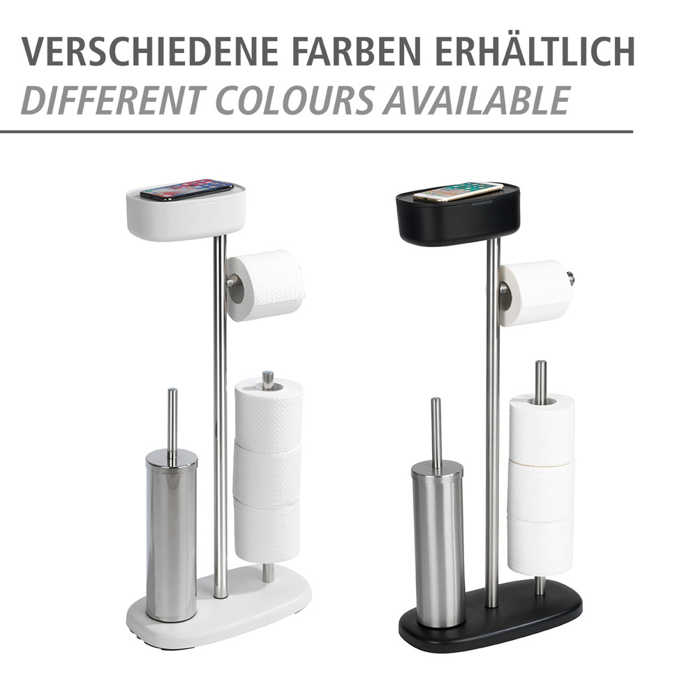 Stand WC-Garnitur mit Box Mod. Rivazza Weiß  integrierter Toilettenpapierhalter, Ersatzrollenhalter und WC-Bürstenhalter mit Ablagebox