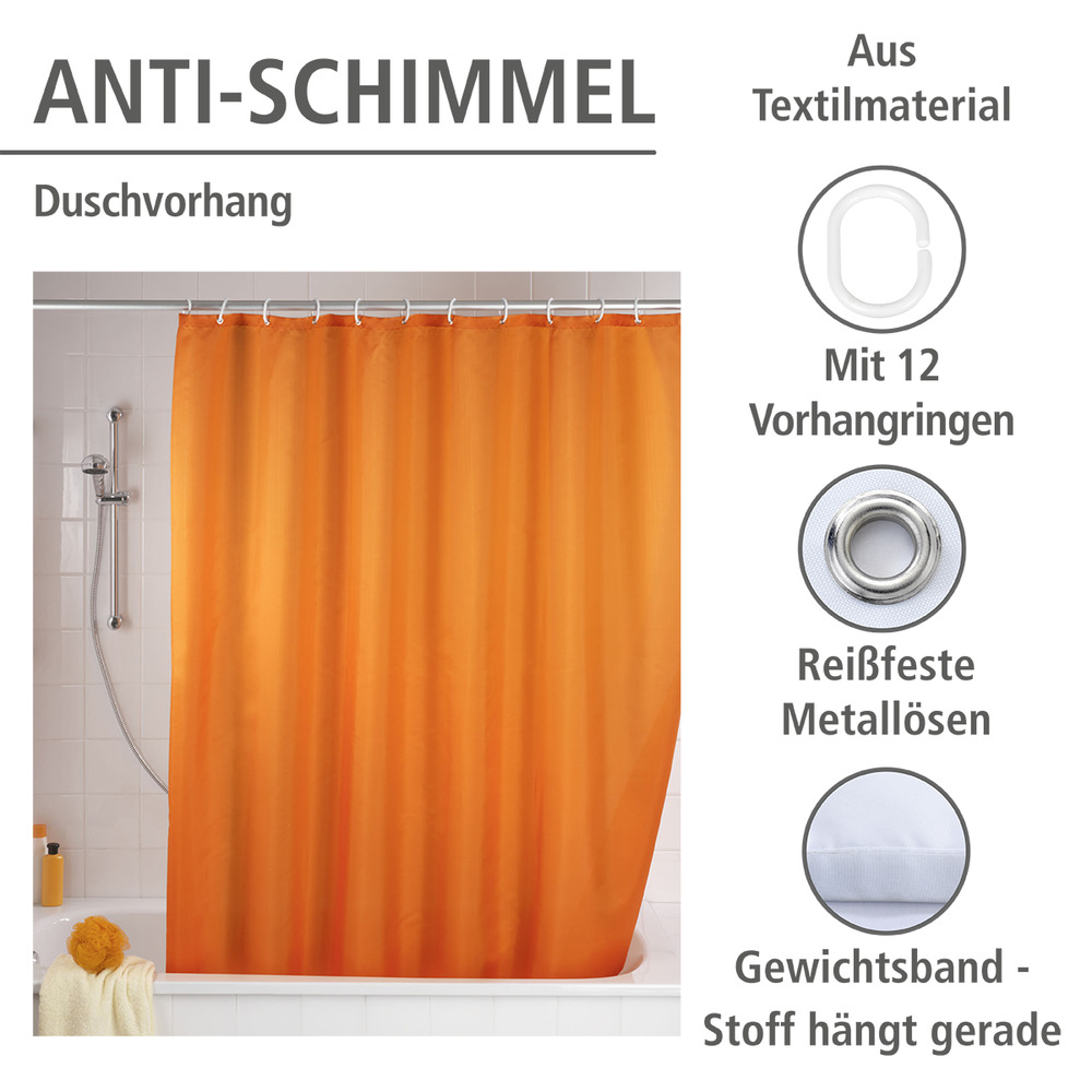 Anti-Schimmel Duschvorhang Uni Orange, 180 x 200 cm  waschbar