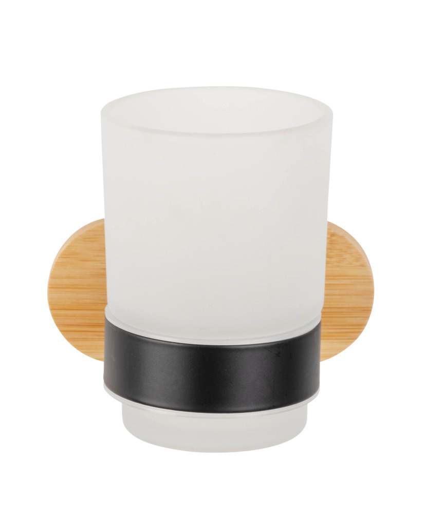 Turbo-Loc® Zahnputzbecher Mod. Orea Uno Bamboo  Abnehmbarer Becher aus satiniertem Glas