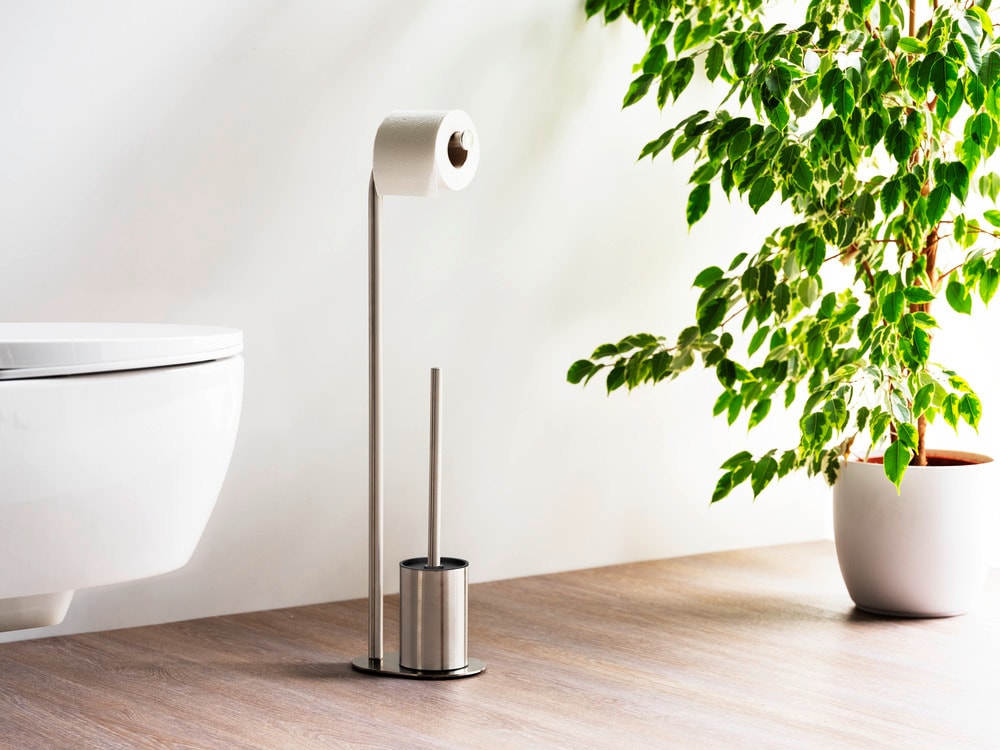Stand WC-Garnitur Mod. Levante, satiniert, edelstahl, 23x63x17 cm  rostfrei, mit Toilettenpapierhalter