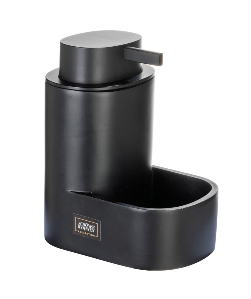 Seifenspender Mod. SHILA, schwarz, Kunststoff, 0,4l, 12,5x15,5x9 cm mit Schwammablage für Küche Seifenspender Mod. SHILA, schwarz, Kunststoff, 0,4l, 12,5x15,5x9 cm mit Schwammablage für Küche