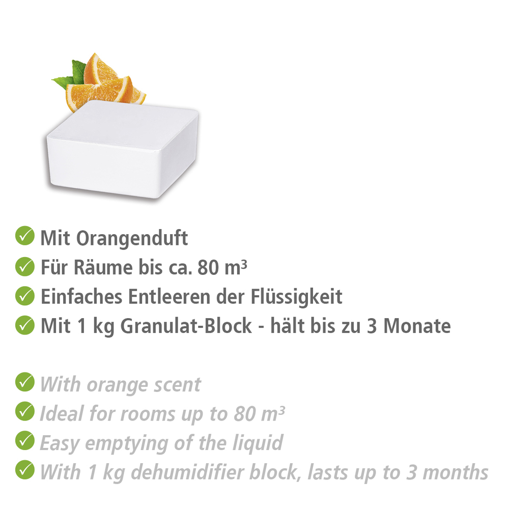 Raumentf. Mod. Cube 1000 g Nachfüller Orange  senkt die Luftfeuchtigkeit