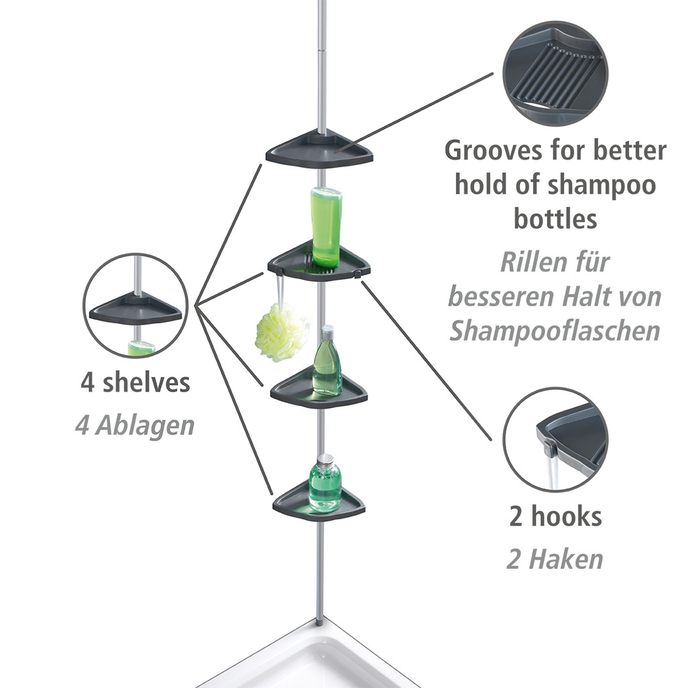 Teleskop Duschecke Easy Silber  mit 4 Ablagen