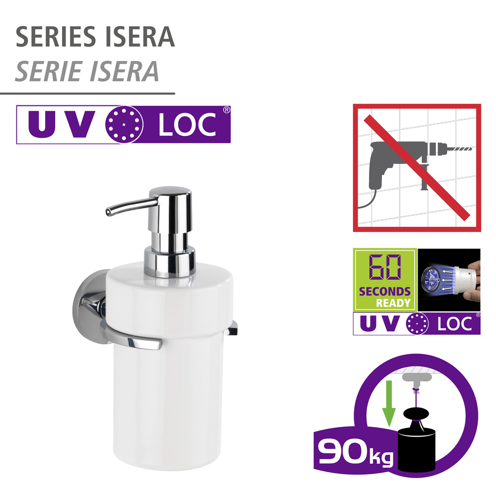 UV-Loc® Seifenspender Mod. Isera  Befestigen ohne Bohren mit innovativem Klebesystem