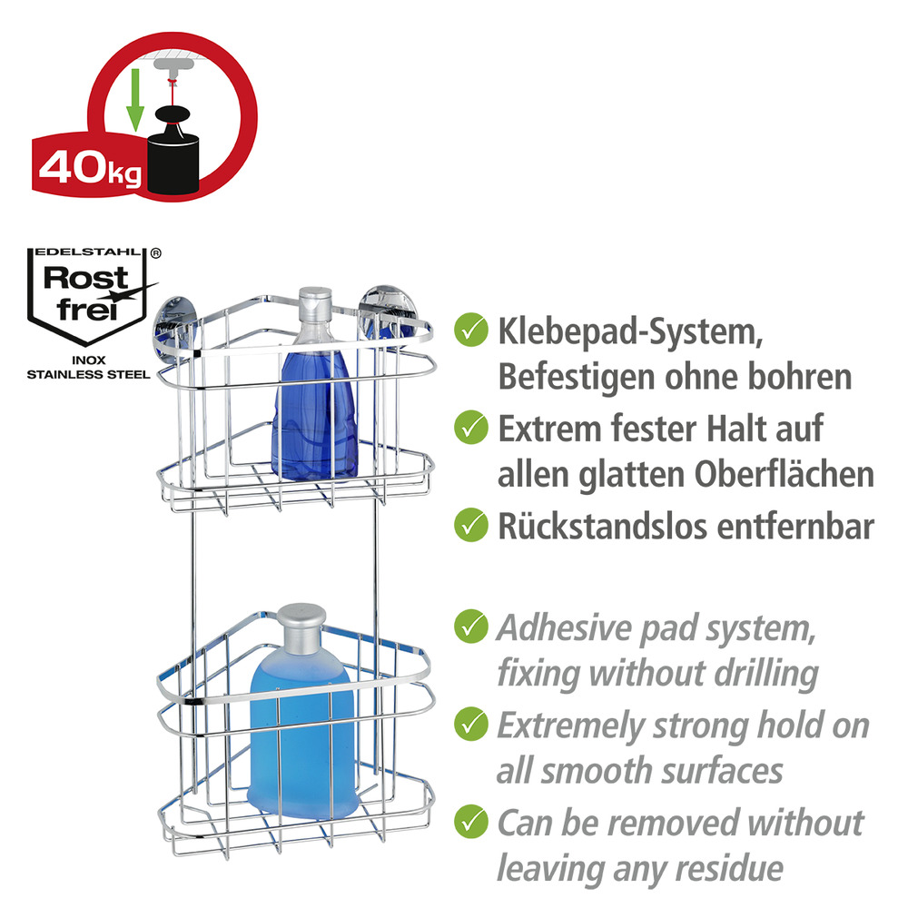 Turbo-Loc® Edelstahl Eckregal 2 Etagen  rostfrei, Befestigen ohne bohren