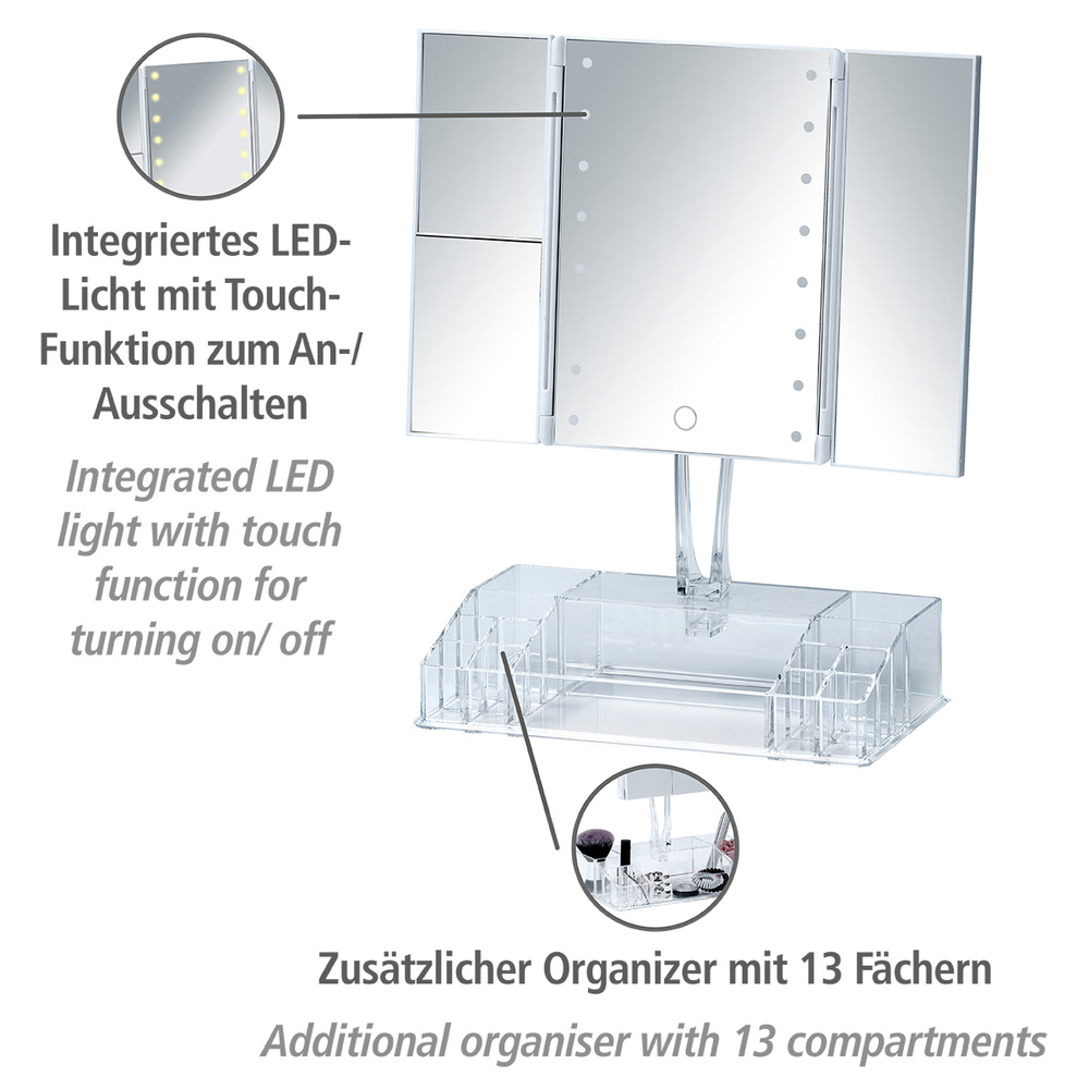 LED-Standspiegel mit Organizer Fanano  Leuchtspiegel