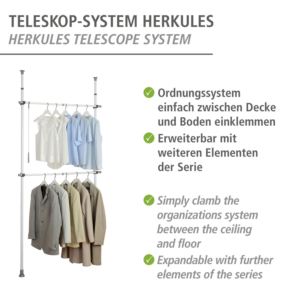 Teleskop-Garderobensystem Mod. Herkules Basic  verstellbares Ordnungssystem