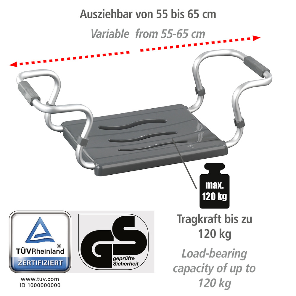 Badewannensitz Mod. Secura Silber  ausziehbar, 150 kg Tragkraft