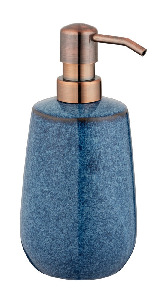 Seifenspender Mod. Sirmione, blau/kupfer, Keramik/Kunststoff, 0.43l, Ø8x17.5cm  mit Kupferakzenten, elegantes Design