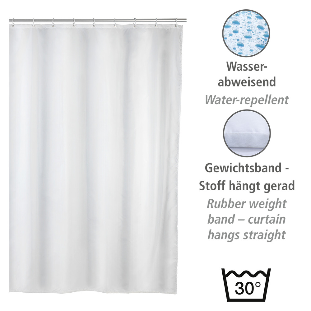 Anti-Schimmel Duschvorhang Uni White  Textil (Polyester), 120 x 200 cm, waschbar