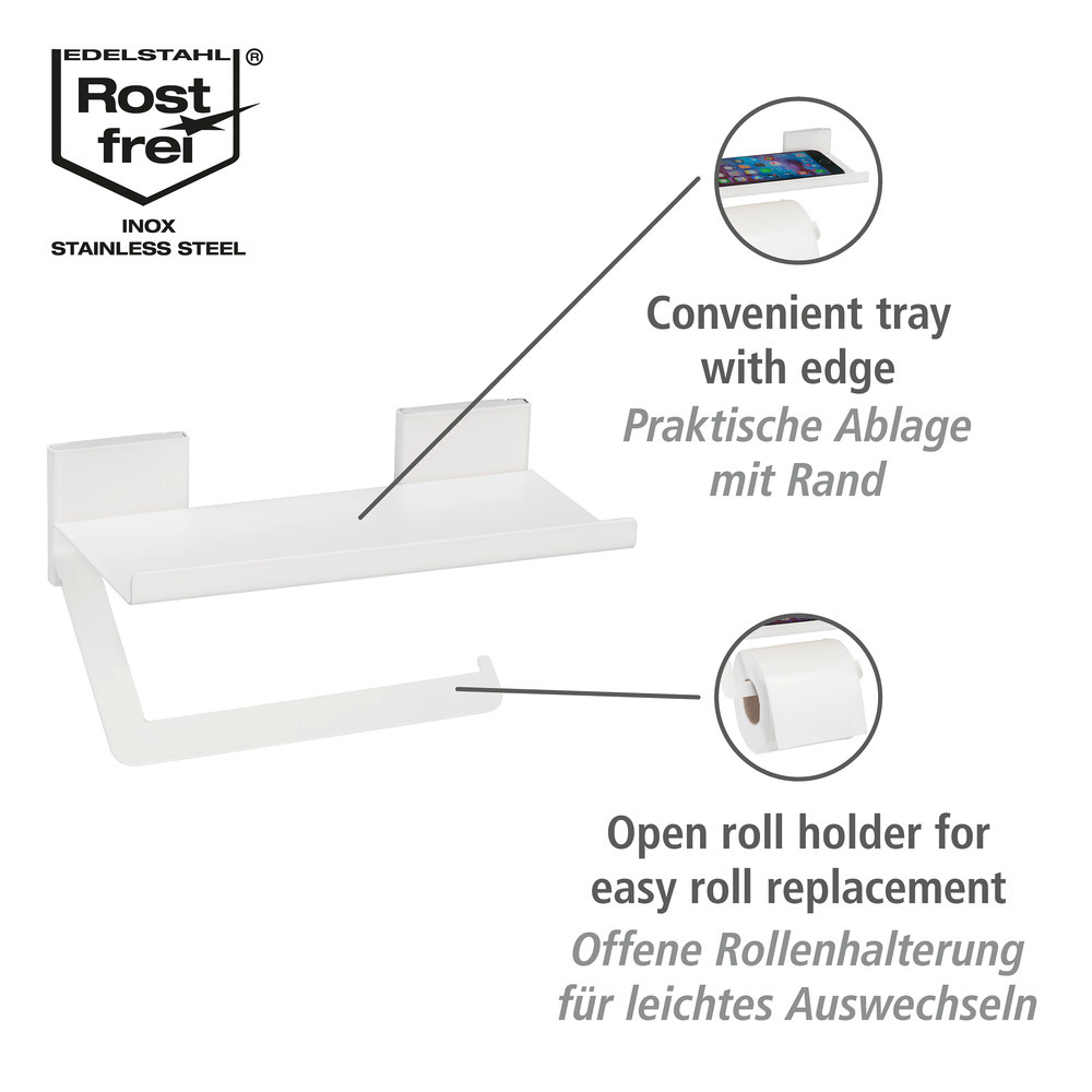 Turbo-Loc® Toilettenpapierhalter Mod. Ovaro White matt  Edelstahl, mit Ablage