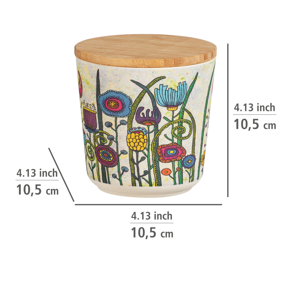 Aufbewahrungsdose PLA Mod. Flowers 0,5 L  Bambusdeckel mit Silikonring zur luftdichten Aufbewahrung 